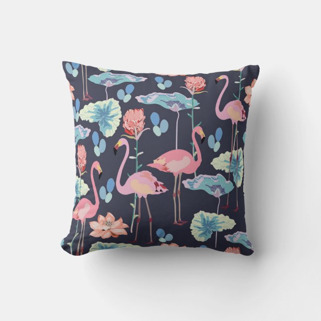 Rosa flamingos omgiven av lotus blommor och pro kudde (Framsida)