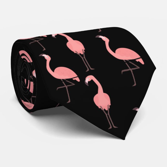 Rosa Flamingos on Black Neck Tie Slips (Rullad)