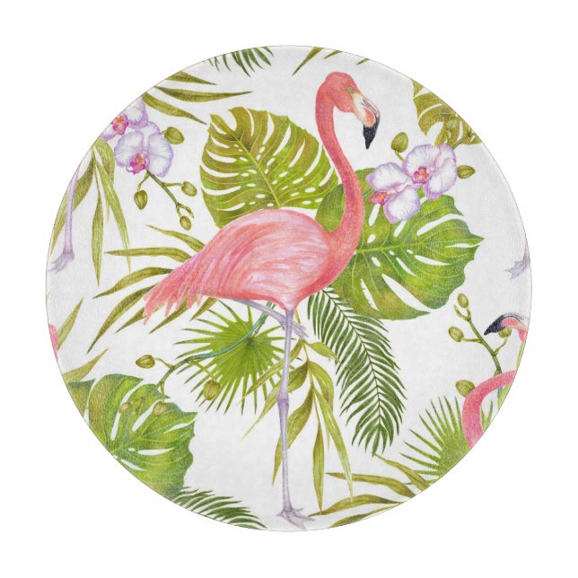Rosa flamingos, orkidéer: vattenfärgen mönster. (Framsidan)