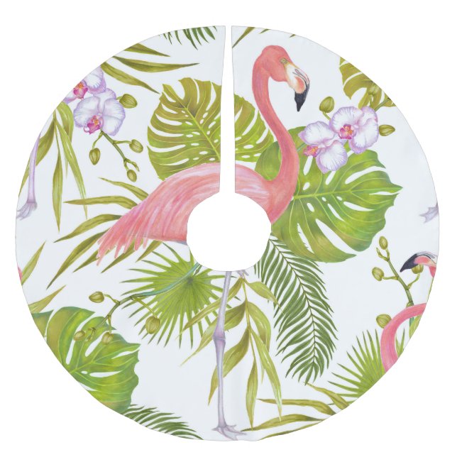 Rosa flamingos, orkidéer: vattenfärgen mönster. julgransmatta borstad polyester (Framsidan)