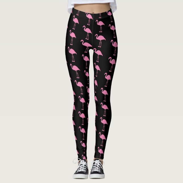 Rosa Flamingos på Black Leggings (Framsida)