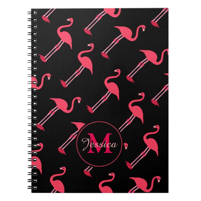 Rosa Flamingos på Black Personlig Anteckningsbok (Framsidan)