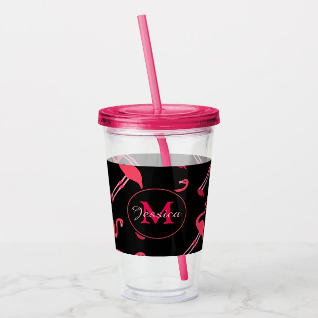 Rosa Flamingos på Black Personlig Take Away Mugg (Vänster)