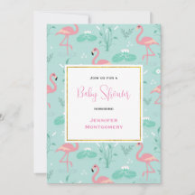 Rosa flamingos på grön mönster baby shower