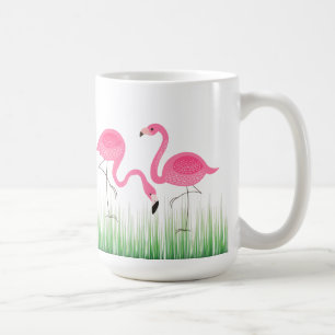 Rosa Flamingos på Grönt Grass Kaffemugg