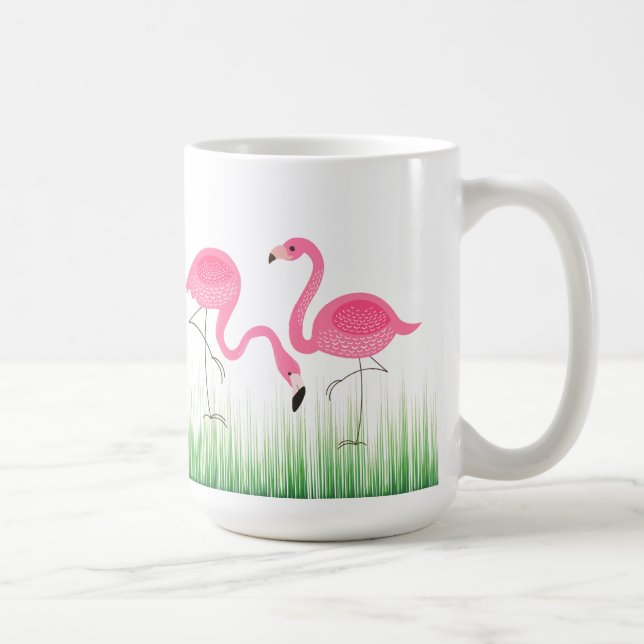 Rosa Flamingos på Grönt Grass Kaffemugg (Höger)