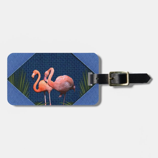 Rosa flamingos på klassisk blå tyg bagagebricka (Horisontell Framsida)