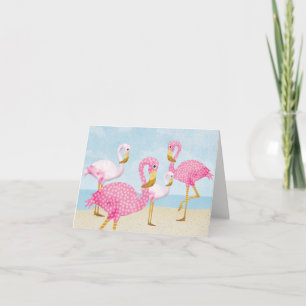 Rosa Flamingos på stranden Tack Kort