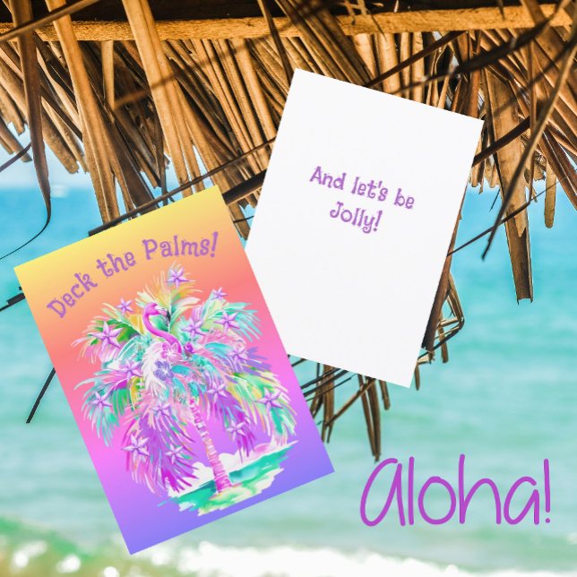 Rosa Flamingos-Personligen Handflatan Träd vid jul Kort (Deck the Palms!)