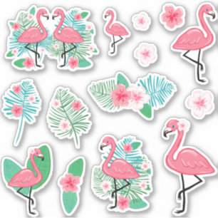 Rosa Flamingos & Plumeria Klistermärken