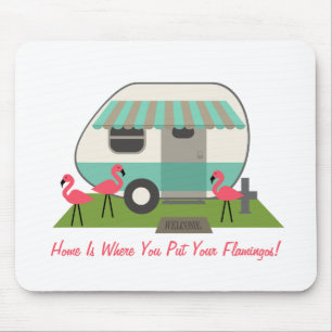 Rosa Flamingos & Retro campare Mousepad Musmatta