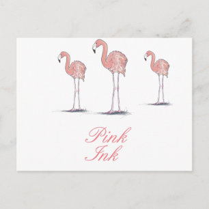 Rosa Flamingos Roligt Cute Teckning Vykort