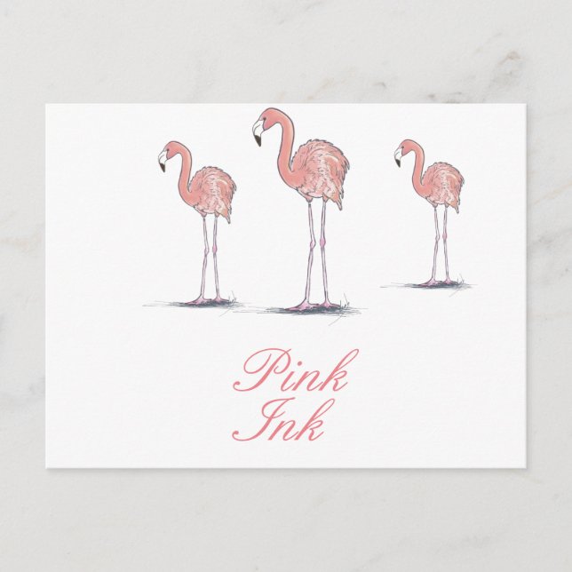 Rosa Flamingos Roligt Cute Teckning Vykort (Framsida)