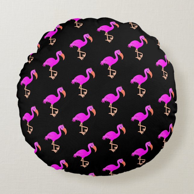 Rosa Flamingos Round Pillow - Välj Färg Rund Kudde (Framsidan)