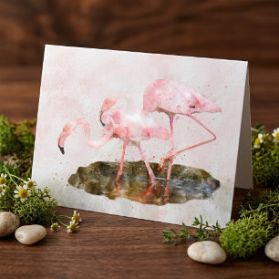 Rosa Flamingos Sällskap i Akvarellkonst Tack Kort