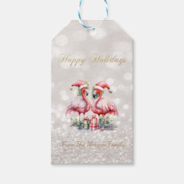 Rosa Flamingos Santa Hat Presenter Glitter Bokeh Presentetikett