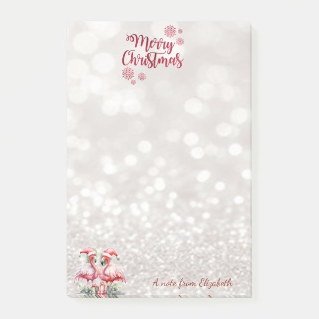 Rosa Flamingos Santa Hat Presenter Post-it Block (Framsida)