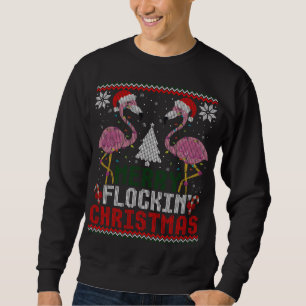 Rosa Flamingos Santa Merry Flockin jul Ugly Lång Ärmad Tröja