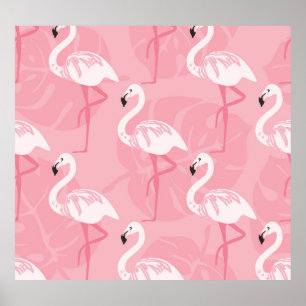 Rosa flamingos: sömlös illustration av vintagen. poster