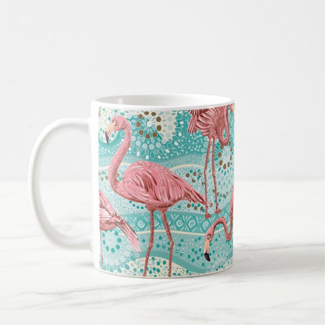 Rosa flamingos sömlös mönster kaffemugg (Vänster)
