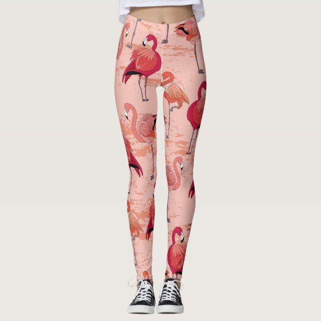 Rosa Flamingos: Sömlösa Tropiska Mönster Leggings (Framsida)