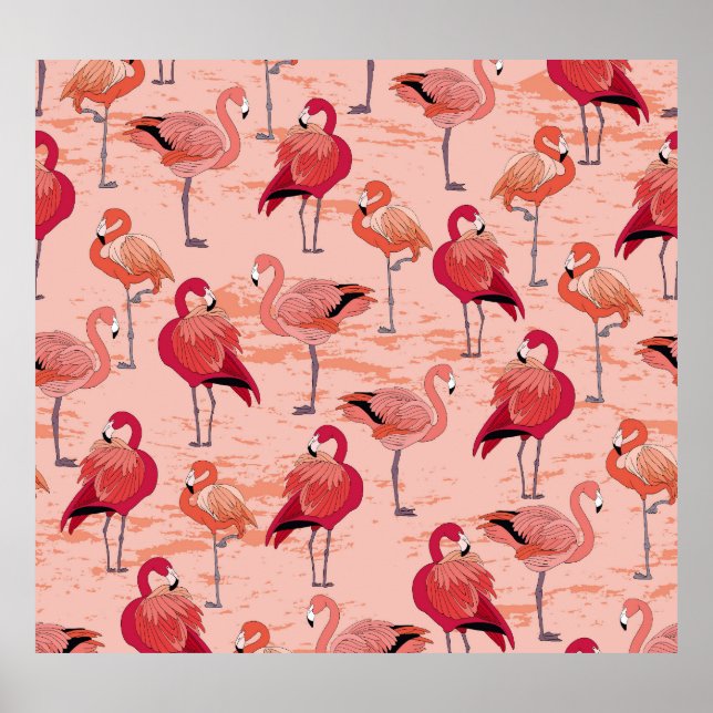 Rosa Flamingos: Sömlösa Tropiska Mönster Poster (Framsidan)