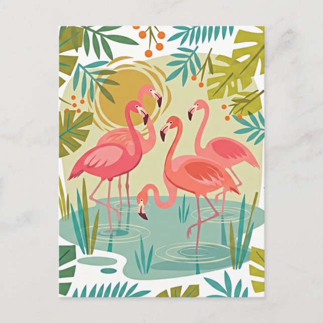ROSA FLAMINGOS STÅR TILLSAMMANS VYKORT (Framsida)