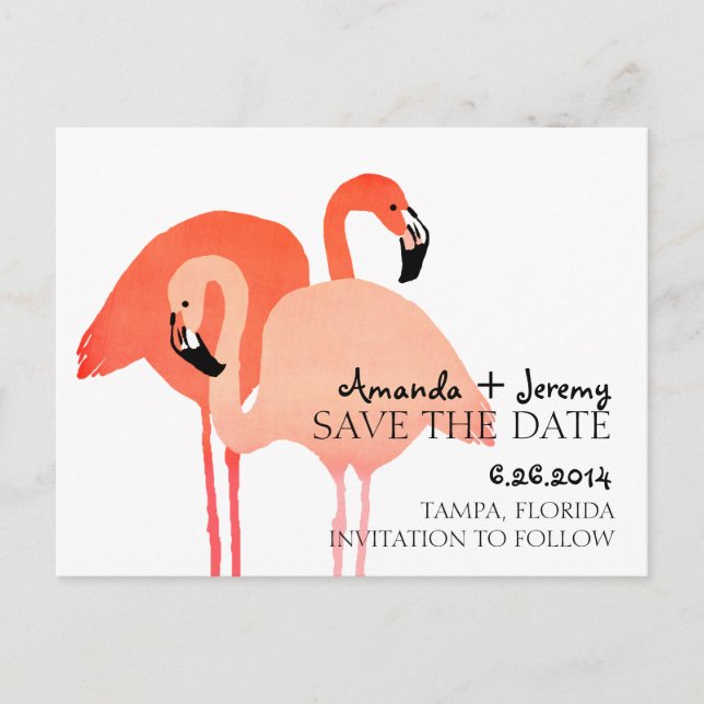 Rosa Flamingos Strand Save The Date Meddelande Vykort (Framsida)