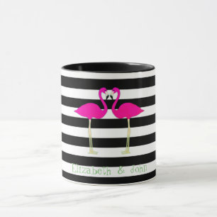 Rosa flamingos, svarta vita ränder,personlig mugg