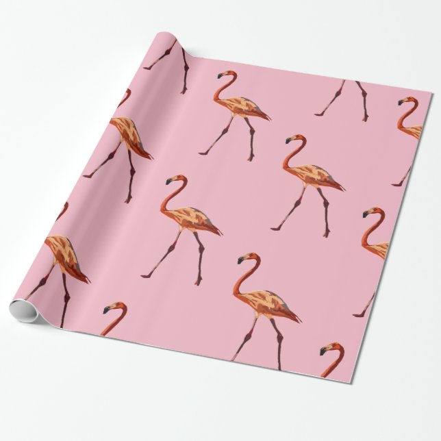 Rosa Flamingos Teckning Wrapping Papper Presentpapper (Utrullad)