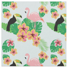 Rosa Flamingos, Toucans, tropiskt blommatyg Tyg
