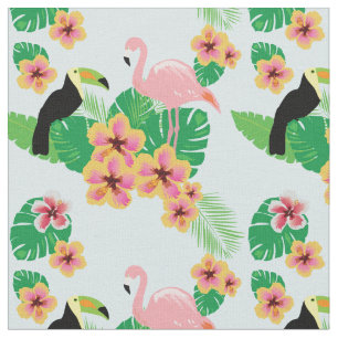 Rosa Flamingos, Toucans, tropiskt blommatyg Tyg