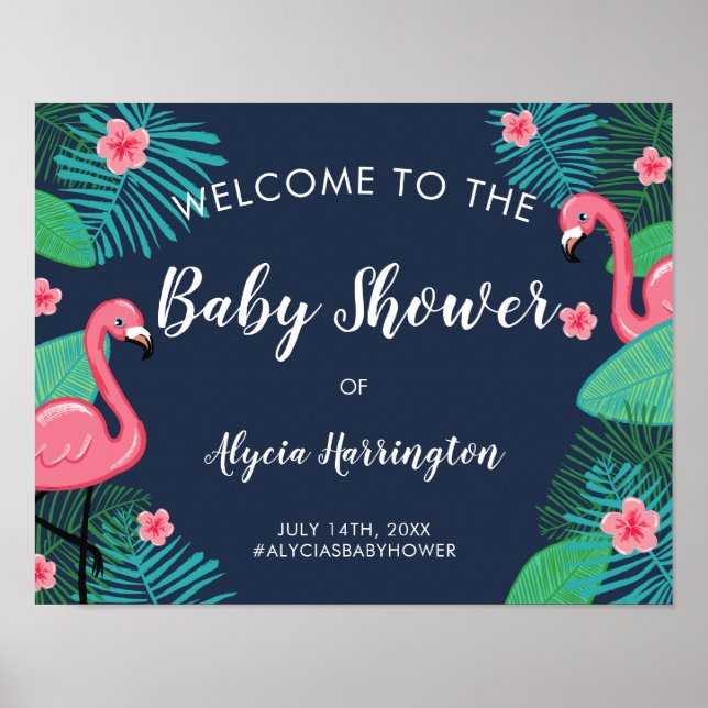 Rosa Flamingos Tropical Baby Shower Välkommen Poster (Framsidan)
