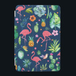 Rosa Flamingos & Tropical Colorful Mönster iPad Mini Skydd<br><div class="desc">Cute Colorful tropical blommor,  animal,  flamingos,  ananas,  cactus seamless mönster med marin blå,  utbytbar bakgrund färg.</div>
