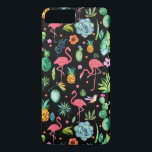 Rosa Flamingos & Tropical Flowers & Succulents GR2<br><div class="desc">Cute rosa flamingos med tropiska blommor, blad, fåglar och ananas mot svart bakgrund.</div>