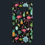 Rosa Flamingos & Tropical Flowers & Succulents GR3 Galaxy S5 Skal<br><div class="desc">Cute rosa flamingos med tropiska blommor,  blad,  fåglar och ananas mot svart bakgrund.</div>