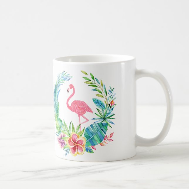Rosa Flamingos & Tropical Flowers Wandan Kaffemugg (Höger)