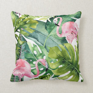 Rosa Flamingos & Tropical Handflatan Löv Kudde