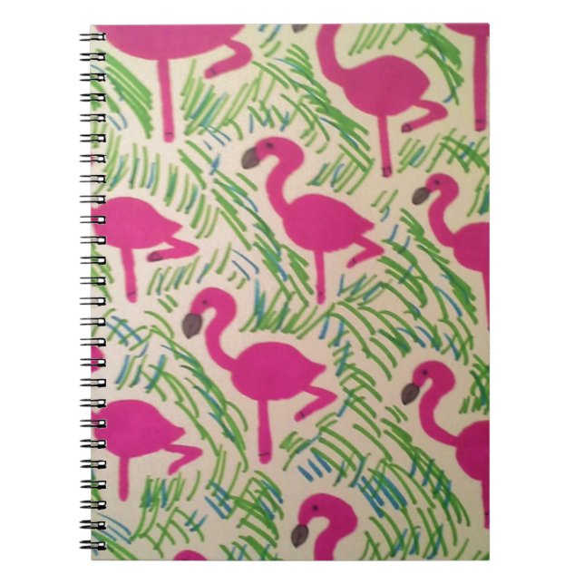Rosa Flamingos Tropical Mönster Anteckningsbok Med Spiral (Framsidan)