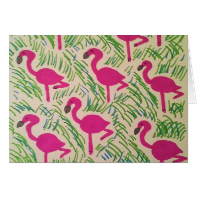 Rosa Flamingos Tropical Mönster Greeting Card Hälsningskort (Framsidan Horizontal)