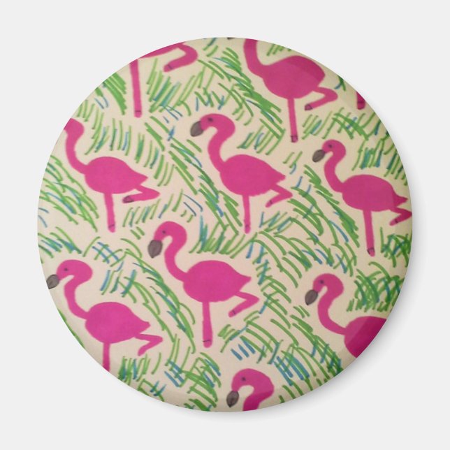 Rosa Flamingos Tropical Mönster Magnet (Framsidan)