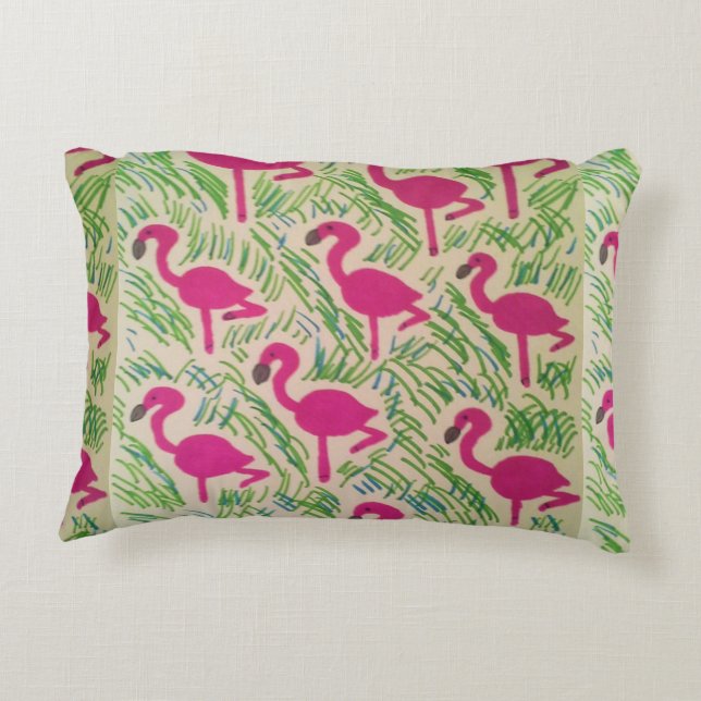 Rosa Flamingos Tropical Mönster Prydnadskudde (Baksidan)