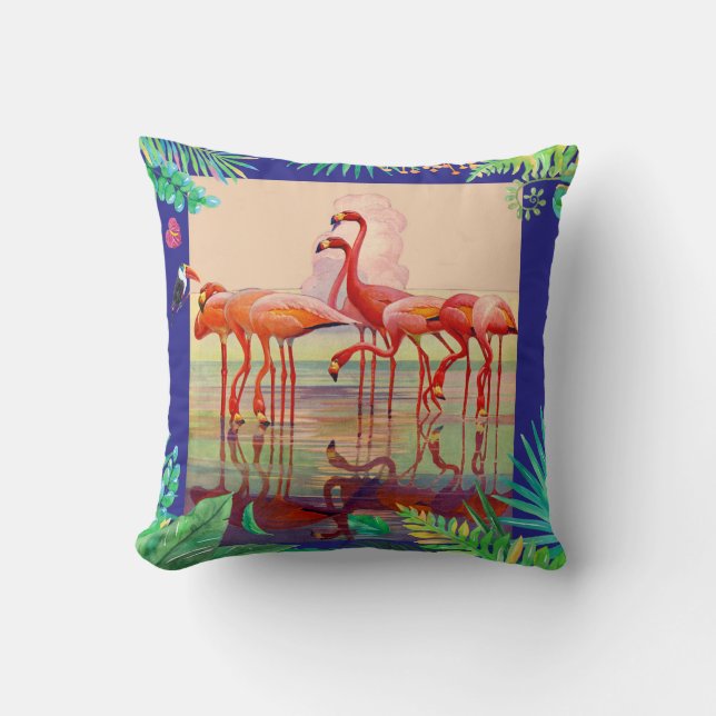 Rosa Flamingos & tropiska blommalöv kudder Kudde (Framsida)