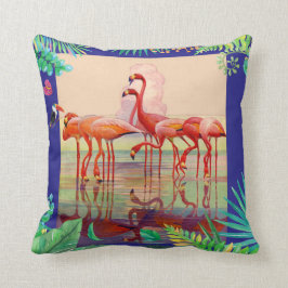 Rosa Flamingos & tropiska blommalöv kudder Kudde