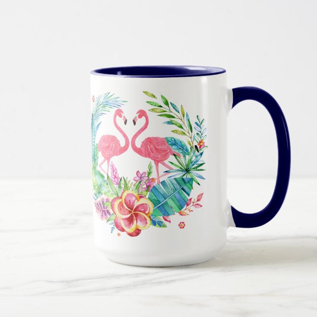 Rosa Flamingos Tropiska Blommor Krans Mugg (Höger)