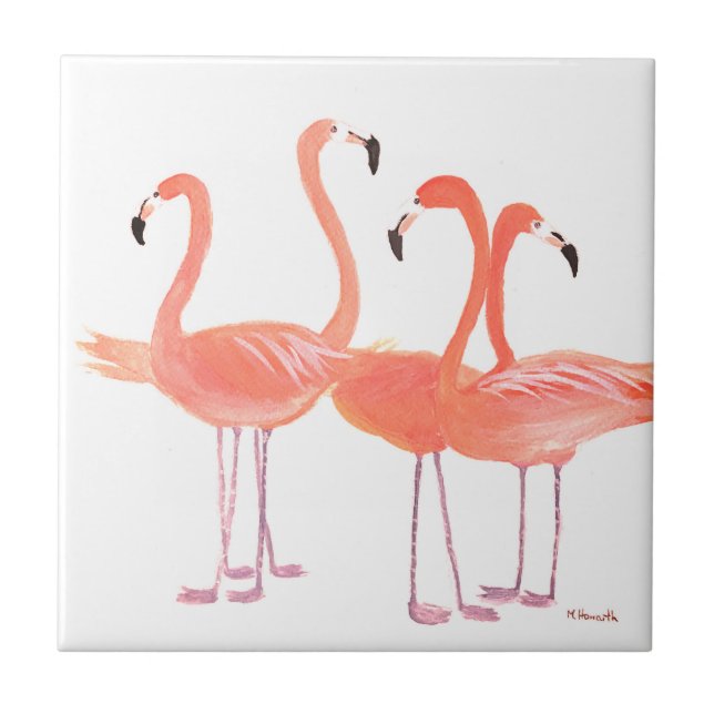 Rosa flamingos Tropiska fåglar vattenfärg Cute Kakelplatta (Framsidan)