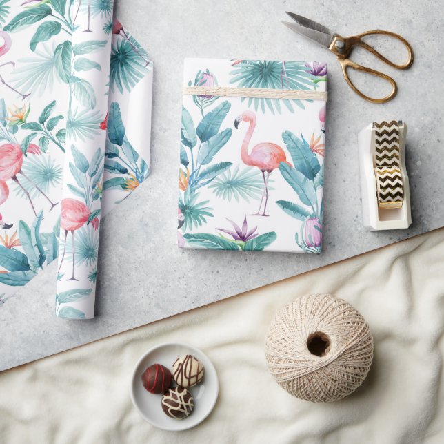 Rosa flamingos tropiska löv mönster presentpapper (Hantverk)