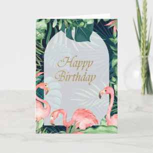 Rosa Flamingos Tropiska Palmblad Födelsedag Kort