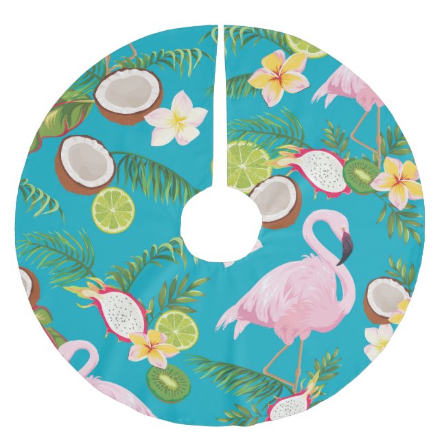 Rosa Flamingos: Tropiskt sjölöst Mönster Julgransmatta Borstad Polyester (Framsidan)