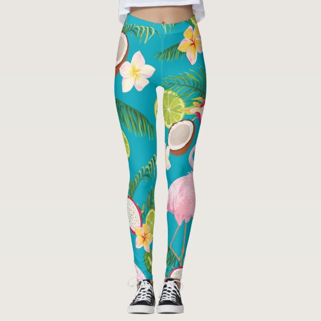 Rosa Flamingos: Tropiskt sjölöst Mönster Leggings (Framsida)